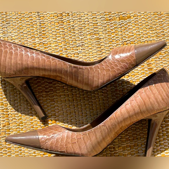 NWOT RALPH LAUREN s11 taupe snakeskin pumps-4”heel-patent toe cap-very elegant! - Picture 5 of 10